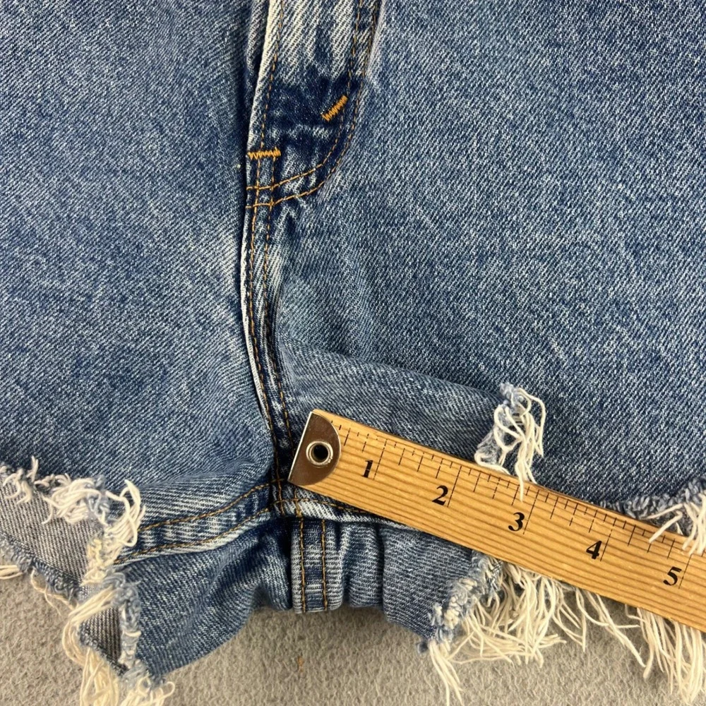 Levis 15961 Orange Tab Denim Shorts Medium Wash Raw Hem Cut Offs Size 14Short